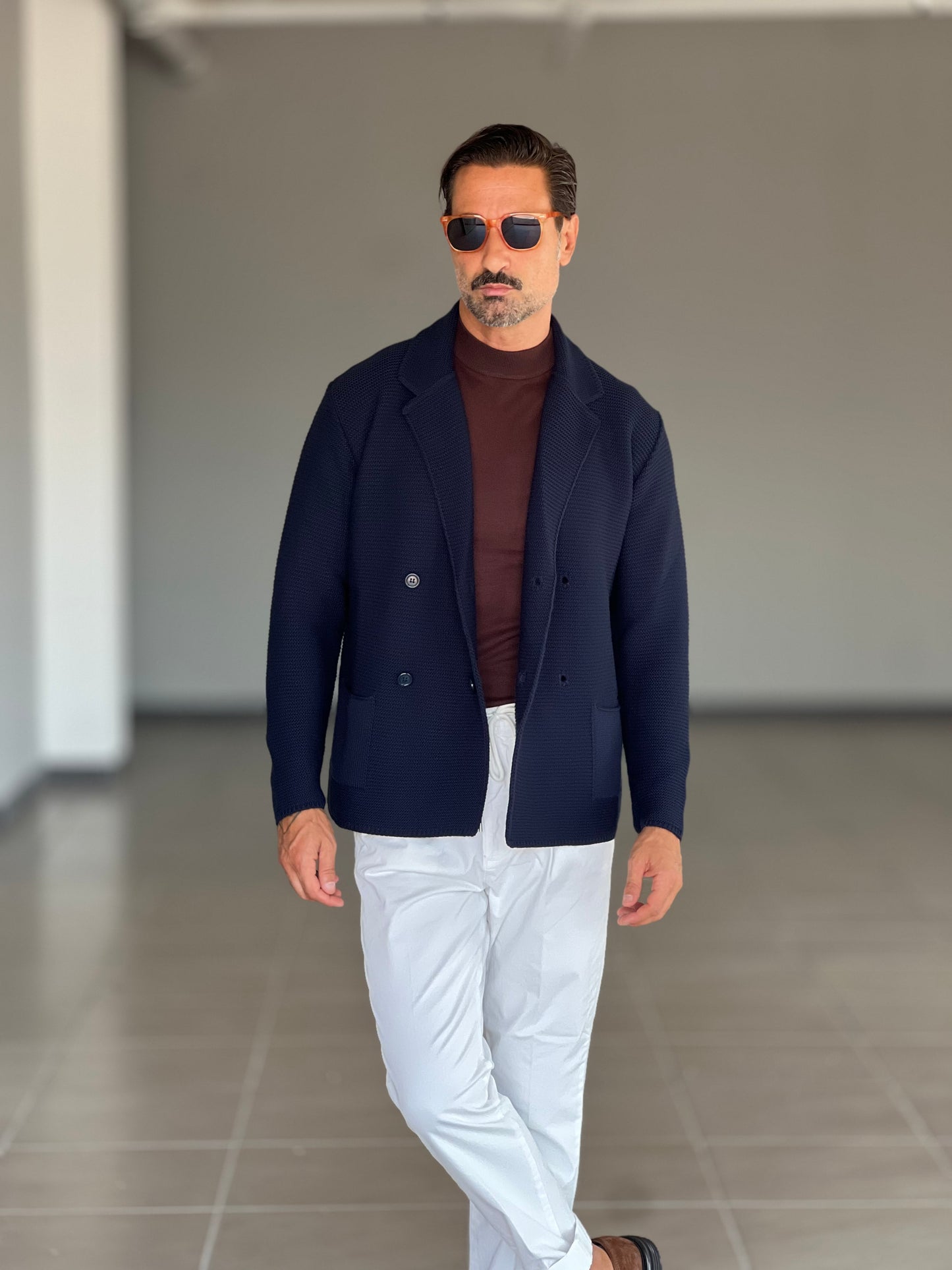CARDIGAN BLU GIACCA DOPPIOPETTO NIDO D'APE