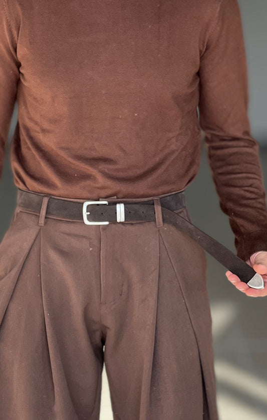 CINTURA CAMOSCIO PELLE MORO FIBIA PICCOLA