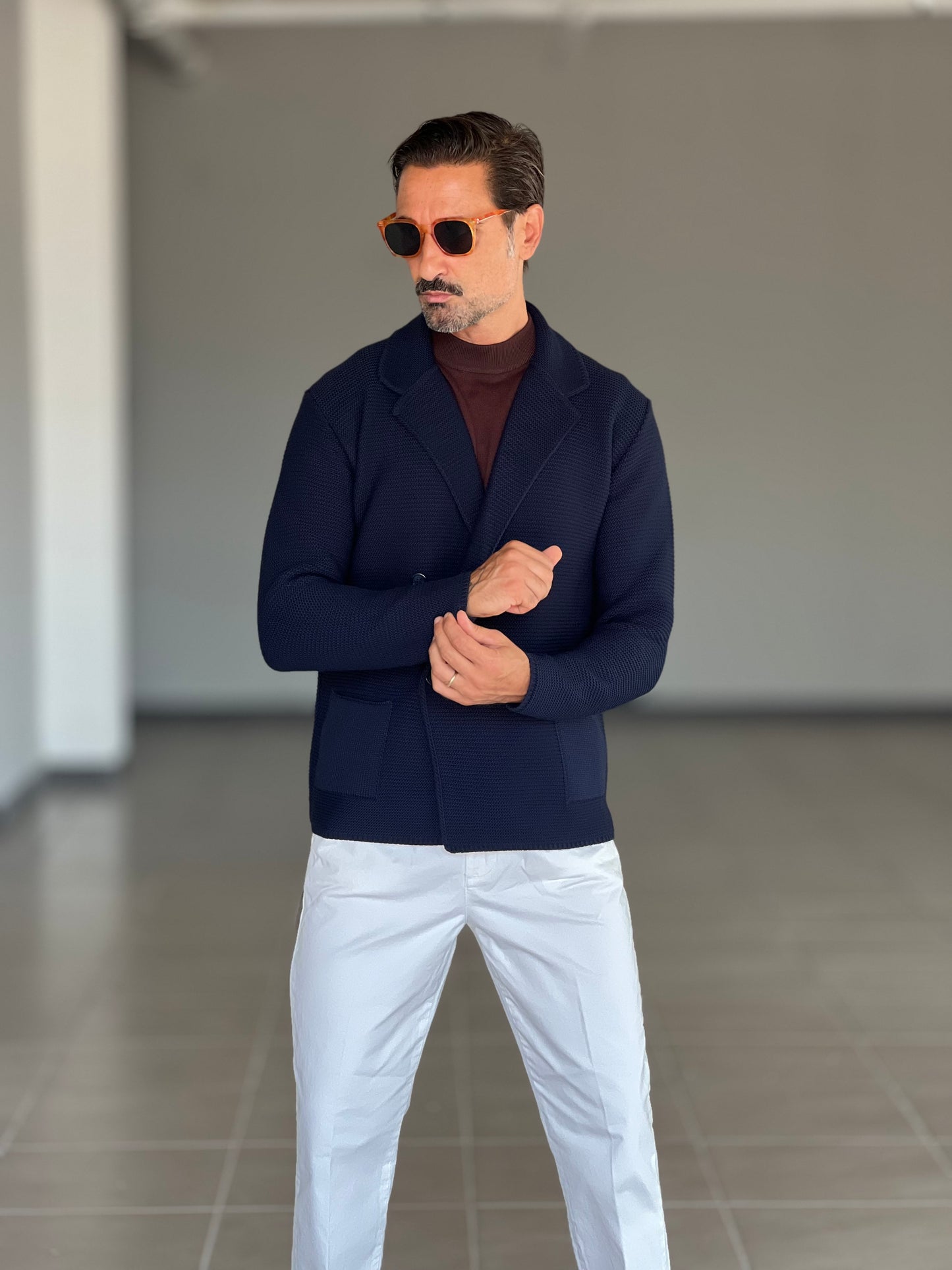 CARDIGAN BLU GIACCA DOPPIOPETTO NIDO D'APE