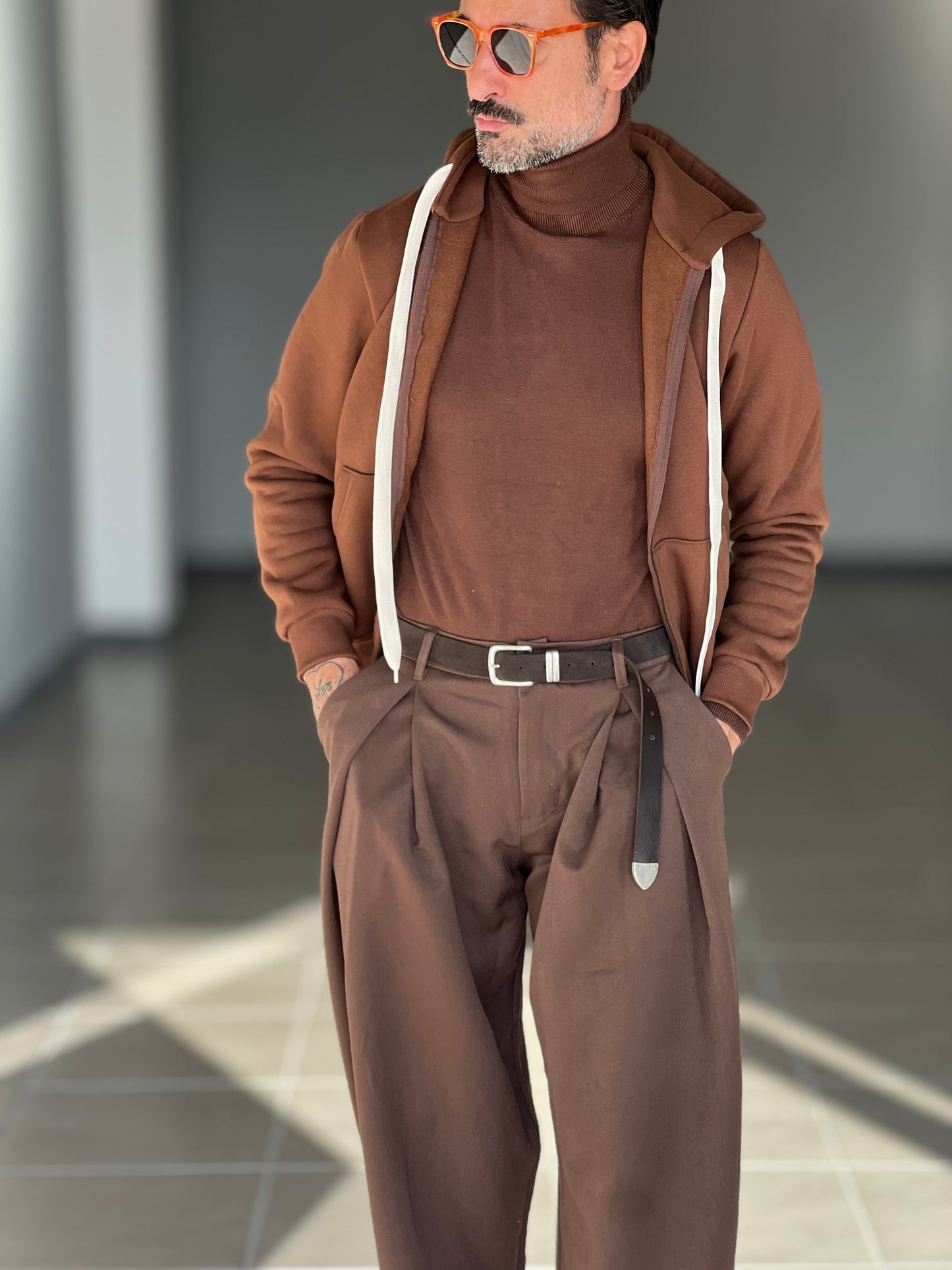 FELPA MARRONE DOPPIATA ZIP