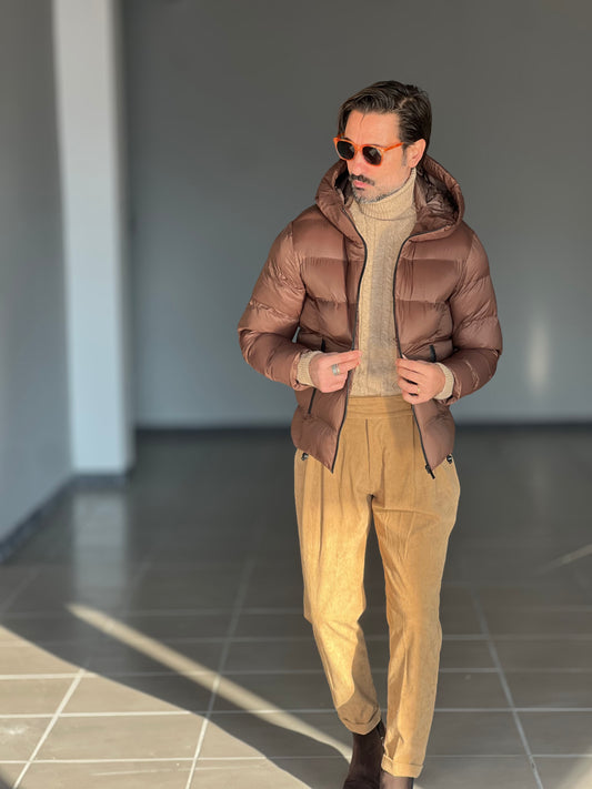 PIUMINO MARRONE TECNCO COLLO CAPPUCCIO SCIARPA TELAMIRA