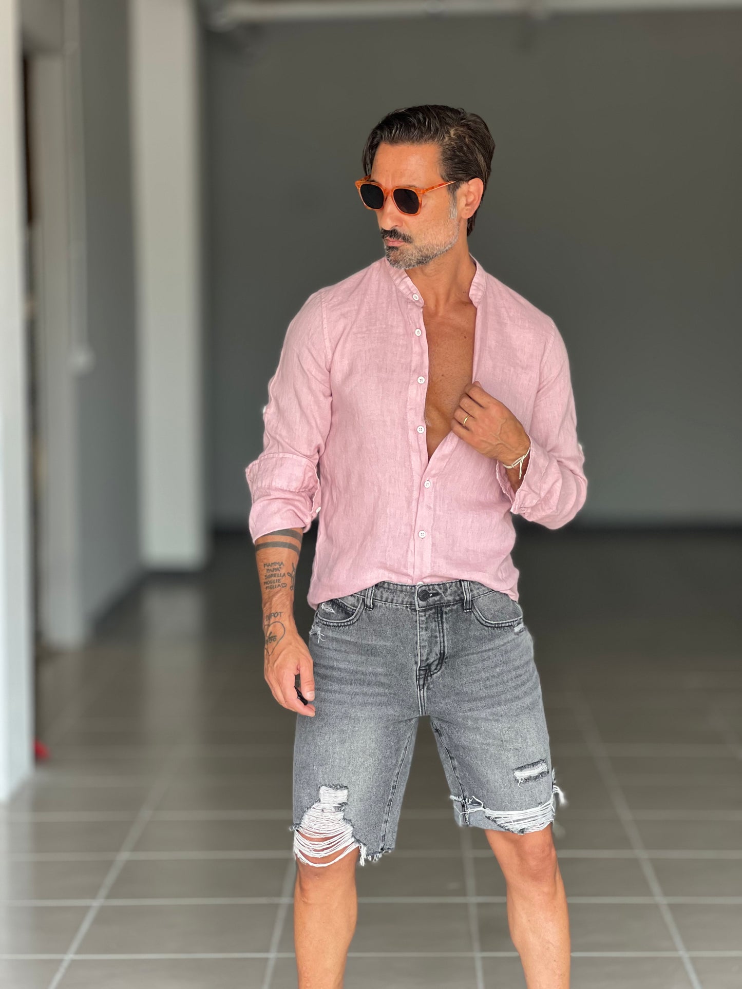 BERMUDA DENIM GRIGIO ROTTURE