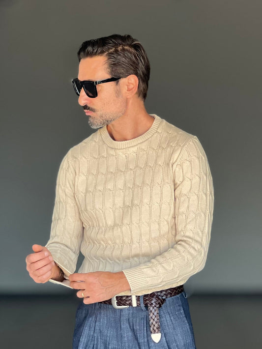 BLUE THREAD COTTON CREW NECK SWEATER