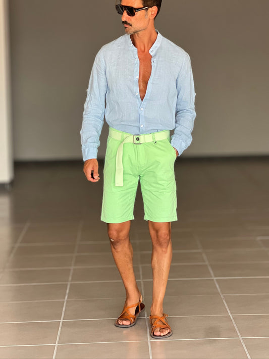 BERMUDA PANTALONE VERDE MELA COTONE INSERTO CINTURA