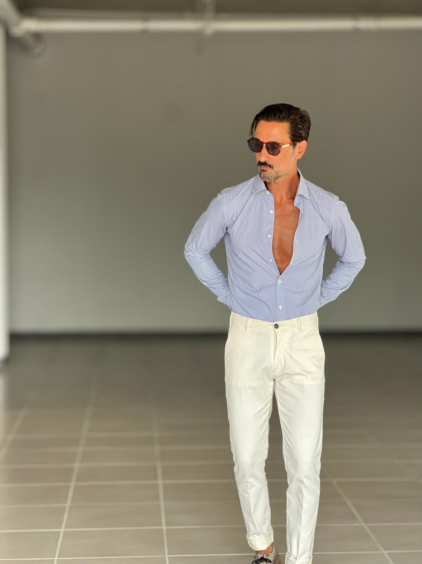 CAMICIA DEPOT BACCHETTA BIANCA E BLU FINA