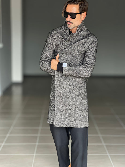 CAPPOTTO MORO SPIGATO TWEED LAVORAZIONE ALPACA TESSUTO LANA E MISTI ALTATENSIONE