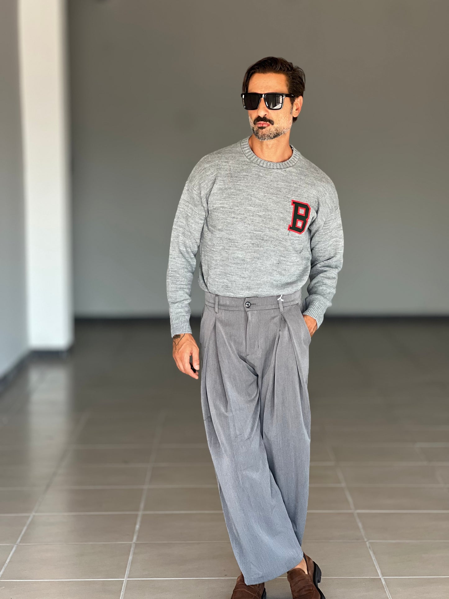 PANTALONE FONDO AMPIO GRIGIO DOPPIA PINCES