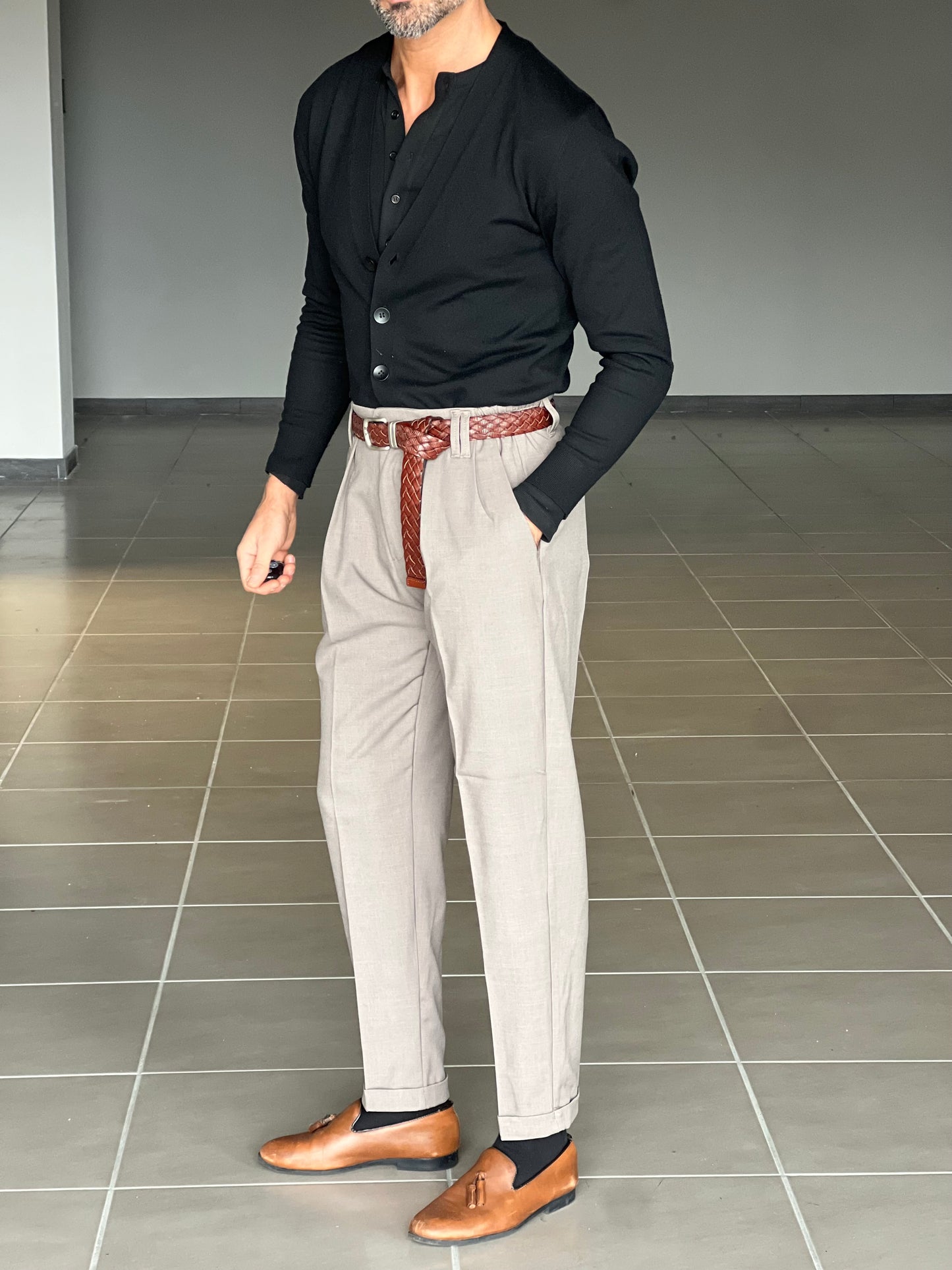 PANTALONE FANGO VISCOSA FIAMMATO UNA PINCES