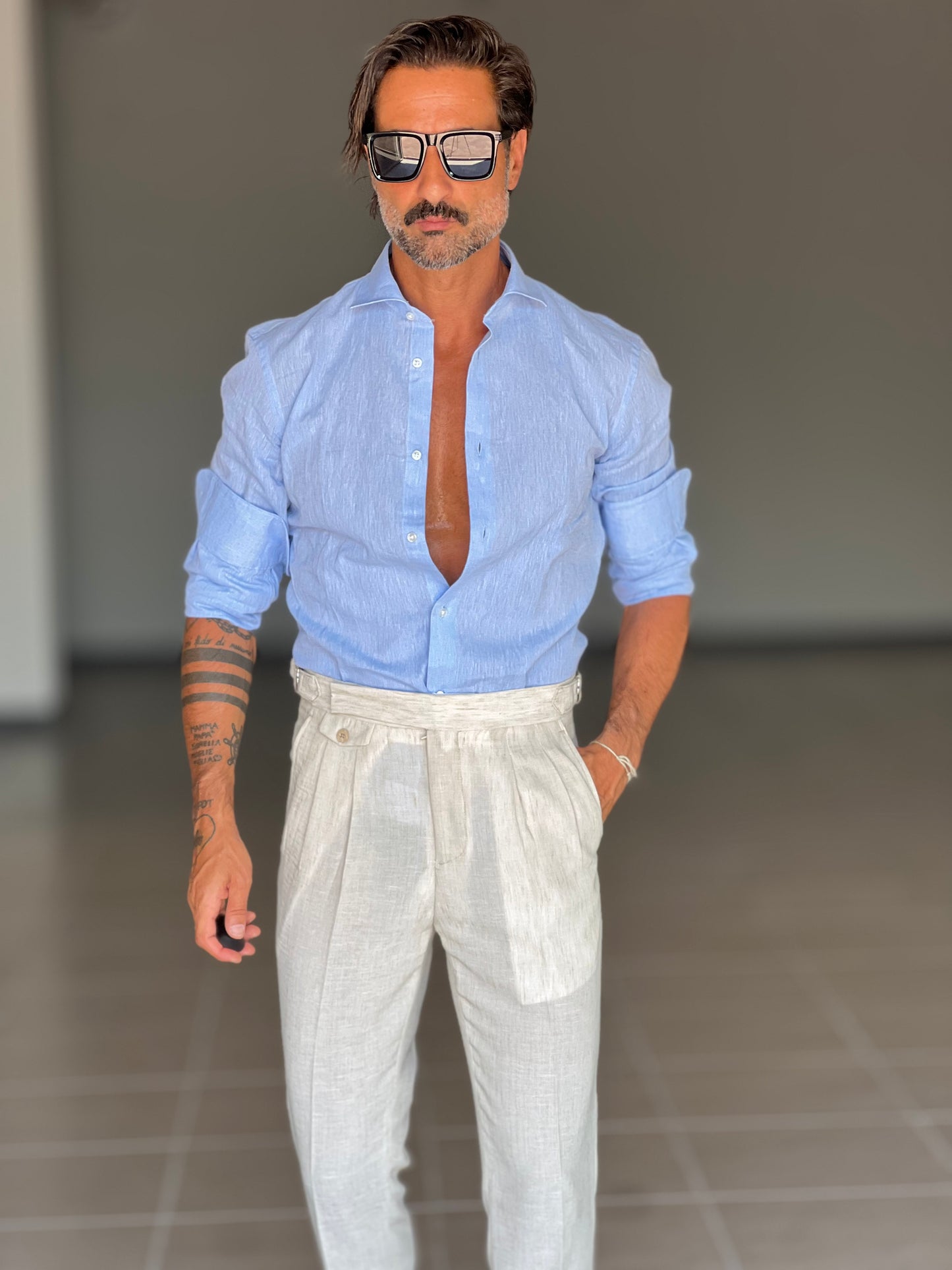 PANTALONE SABBIA VITA ALTA LINO E MISTI