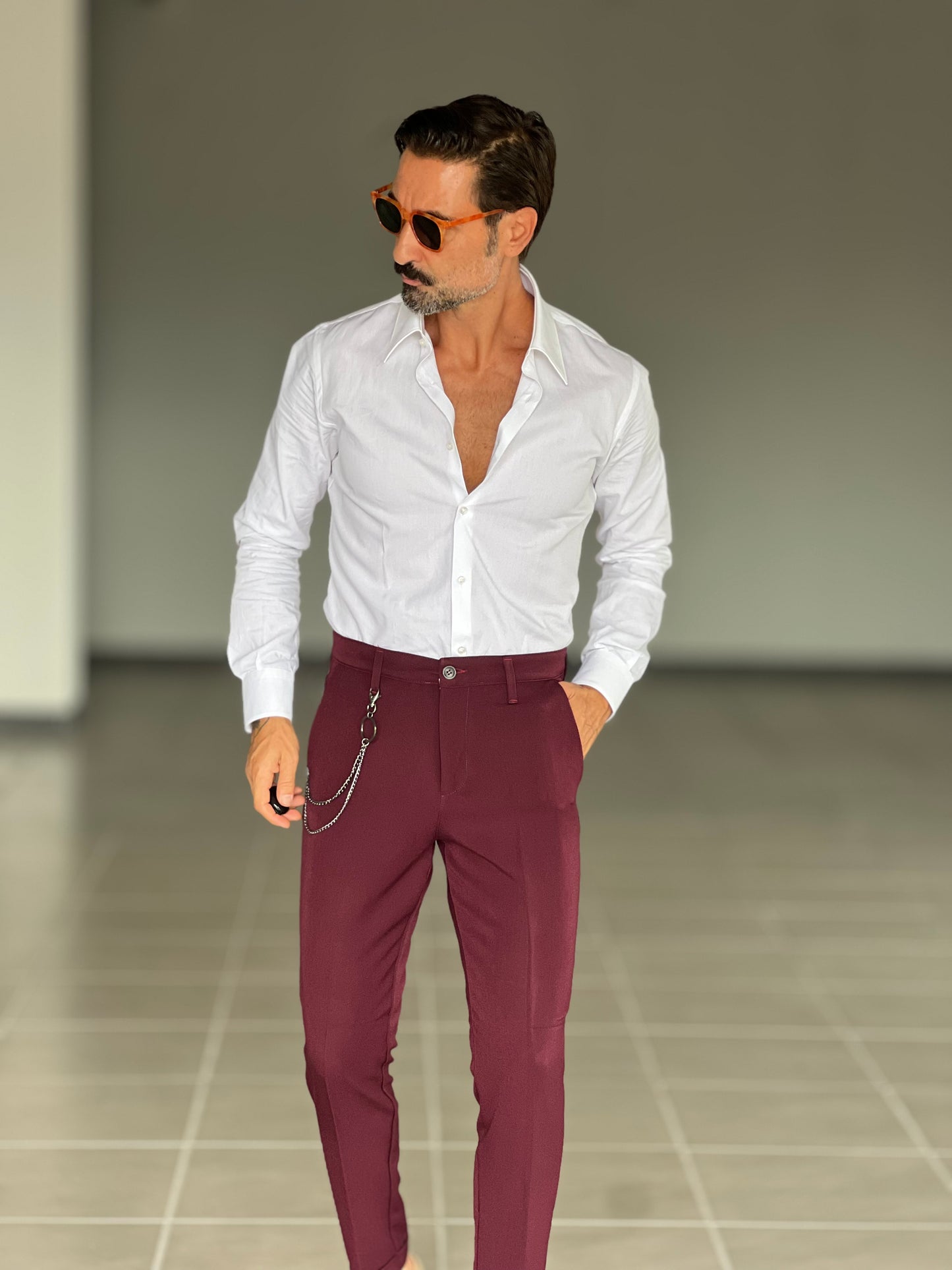 PANTALONE PRUGNA VISCOSA E MISTI GAMBA DRITTA TASCA AMERICA
