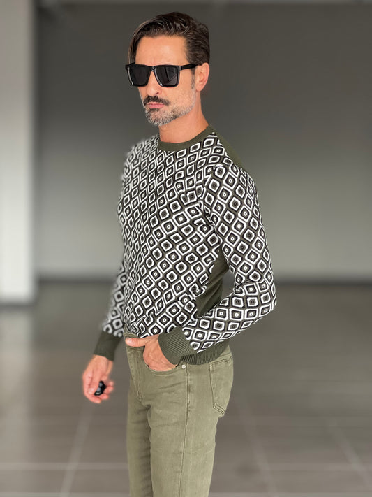 BLUE THREAD COTTON CREW NECK SWEATER