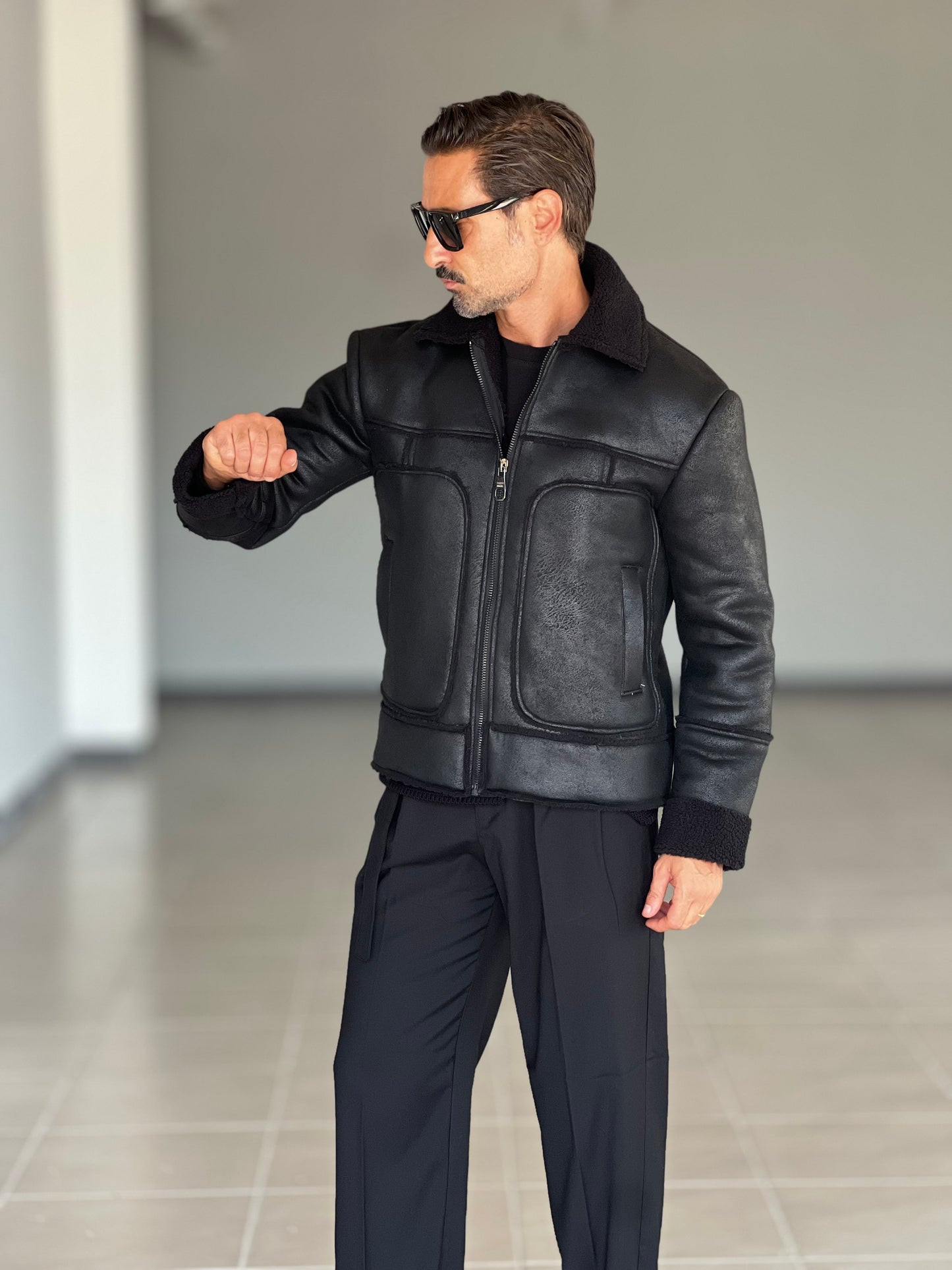 STILOSOPHY PERFORATED DARK ECO-LEATHER BIKER