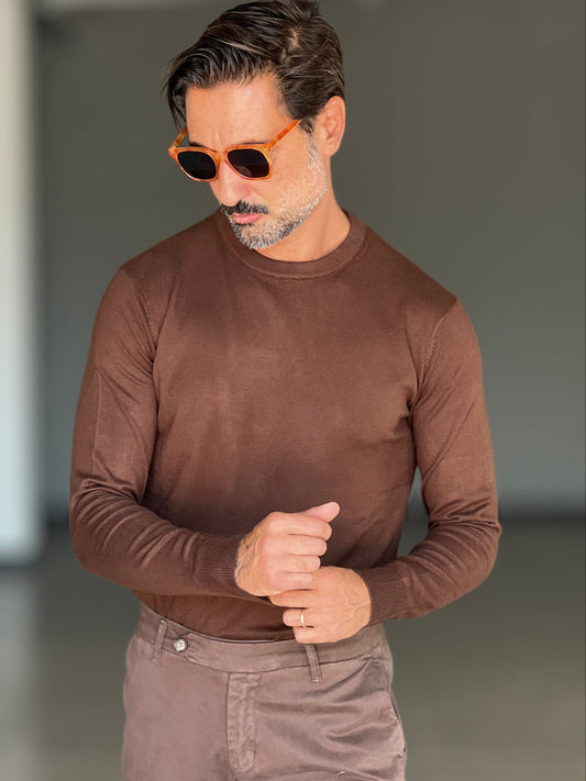 BLUE THREAD COTTON CREW NECK SWEATER