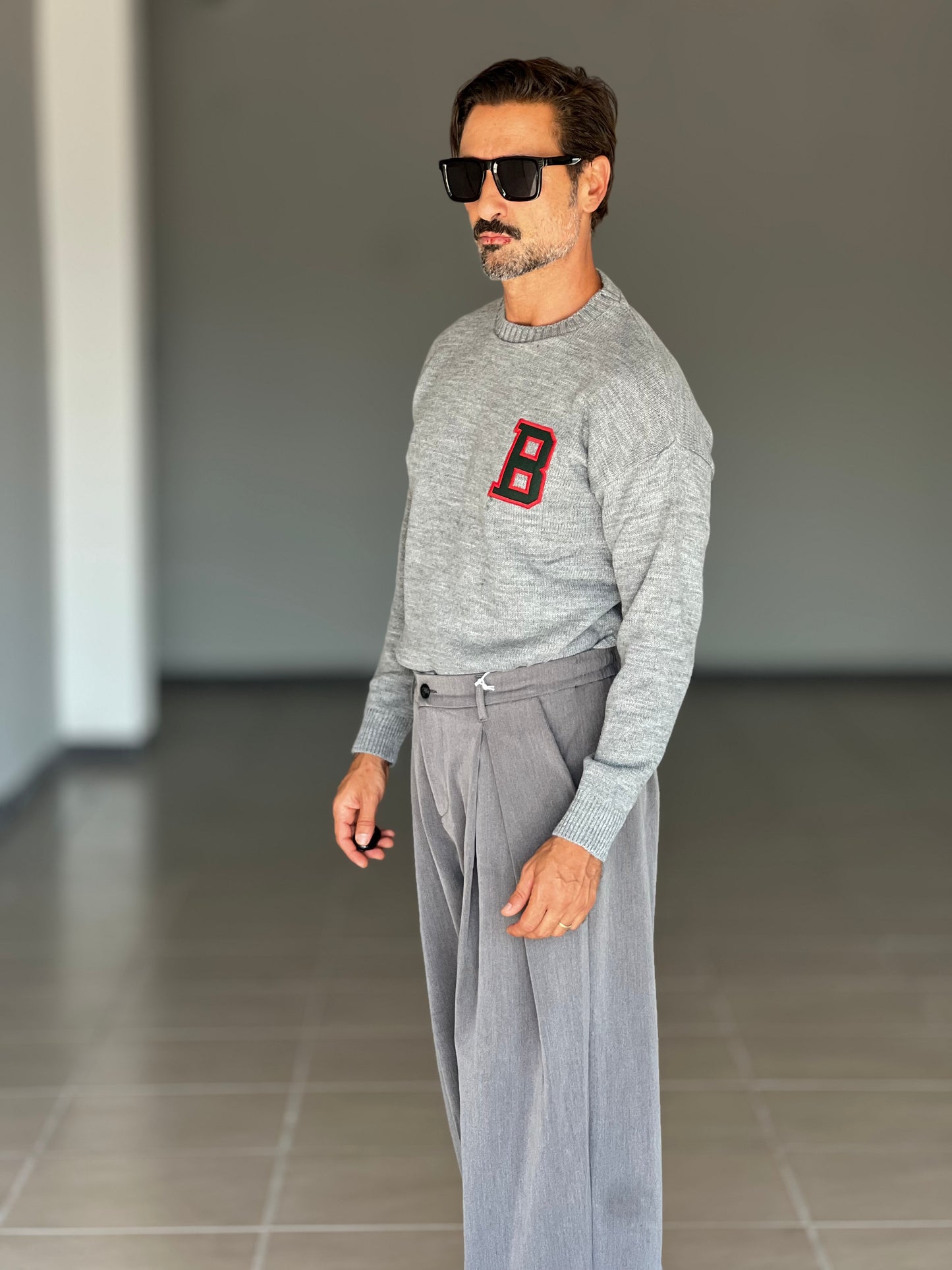 PANTALONE FONDO AMPIO GRIGIO DOPPIA PINCES