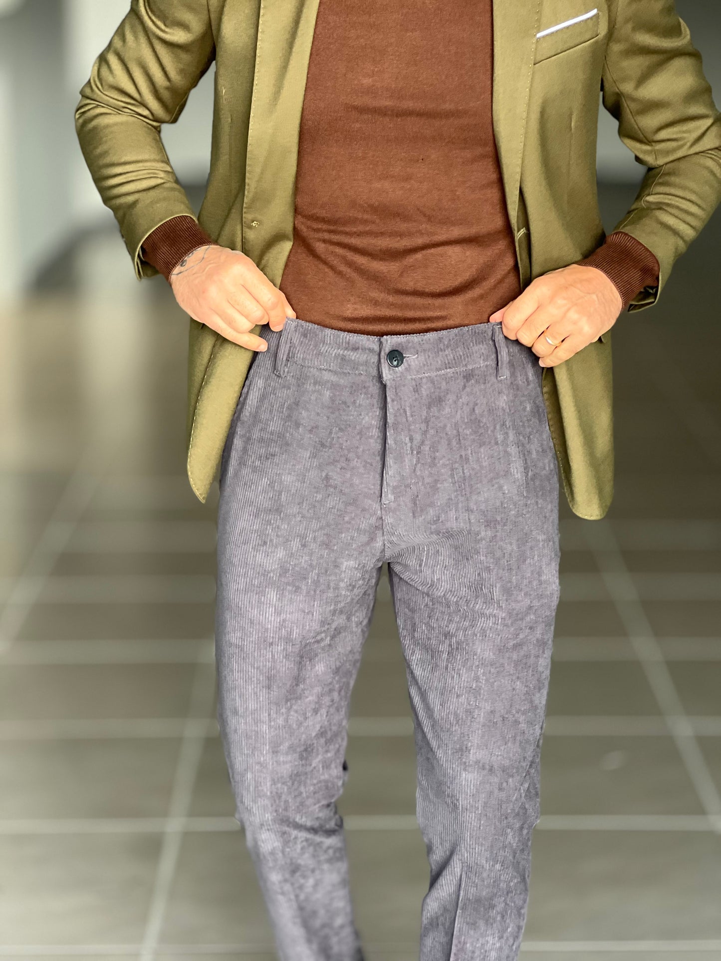 PANTALONE PIOMBO VELLUTO MILLERIGHE GAMBA DRITTA TASCA AMERICA