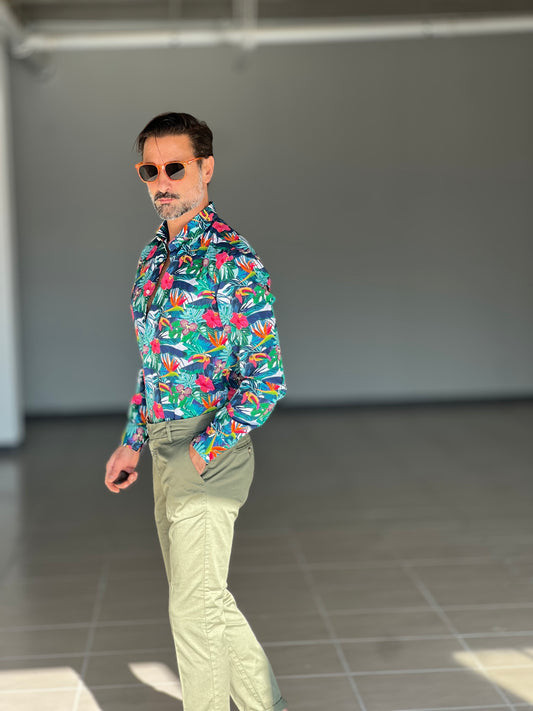 CAMICIA DEPOT DISEGNO PAPPAGALLO COTONE DOPPIORITORTO