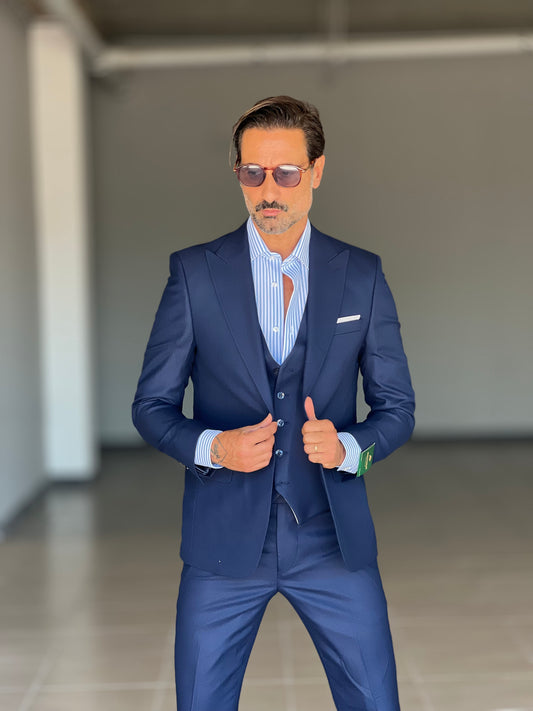 ABITO LANA E MISTI BLU 3 PEZZI GILET REVERSIBILE