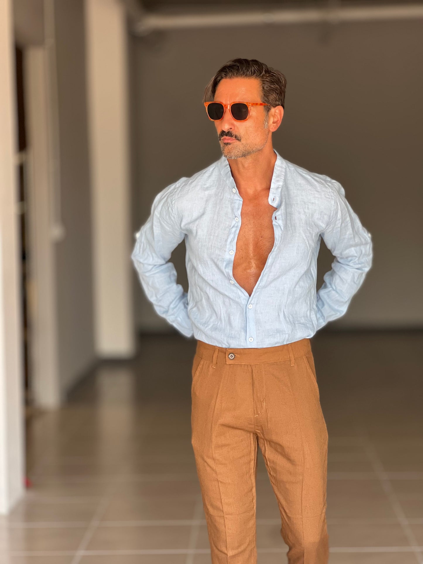 PANTALONE ESTIVO NOCCIOLA MISTO LINO RASATO