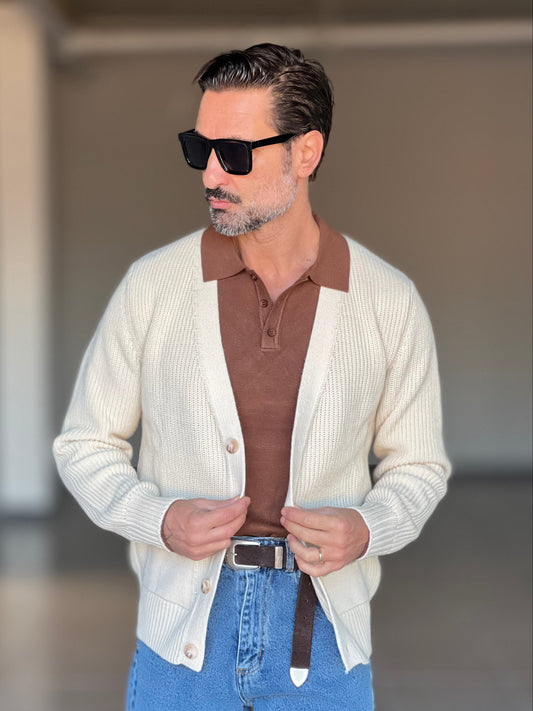 BEIGE COTTON OPEN CARDIGAN