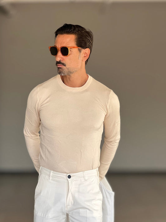 BLUE THREAD COTTON CREW NECK SWEATER