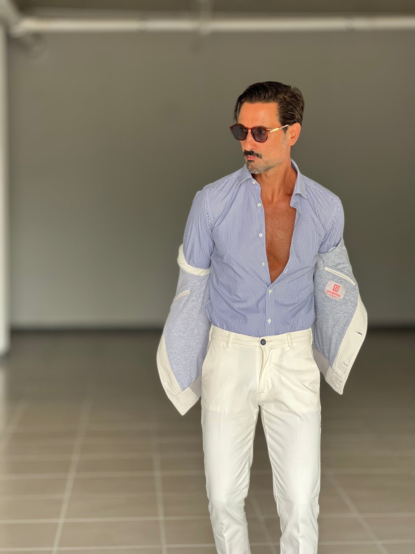CAMICIA DEPOT BACCHETTA BIANCA E BLU FINA