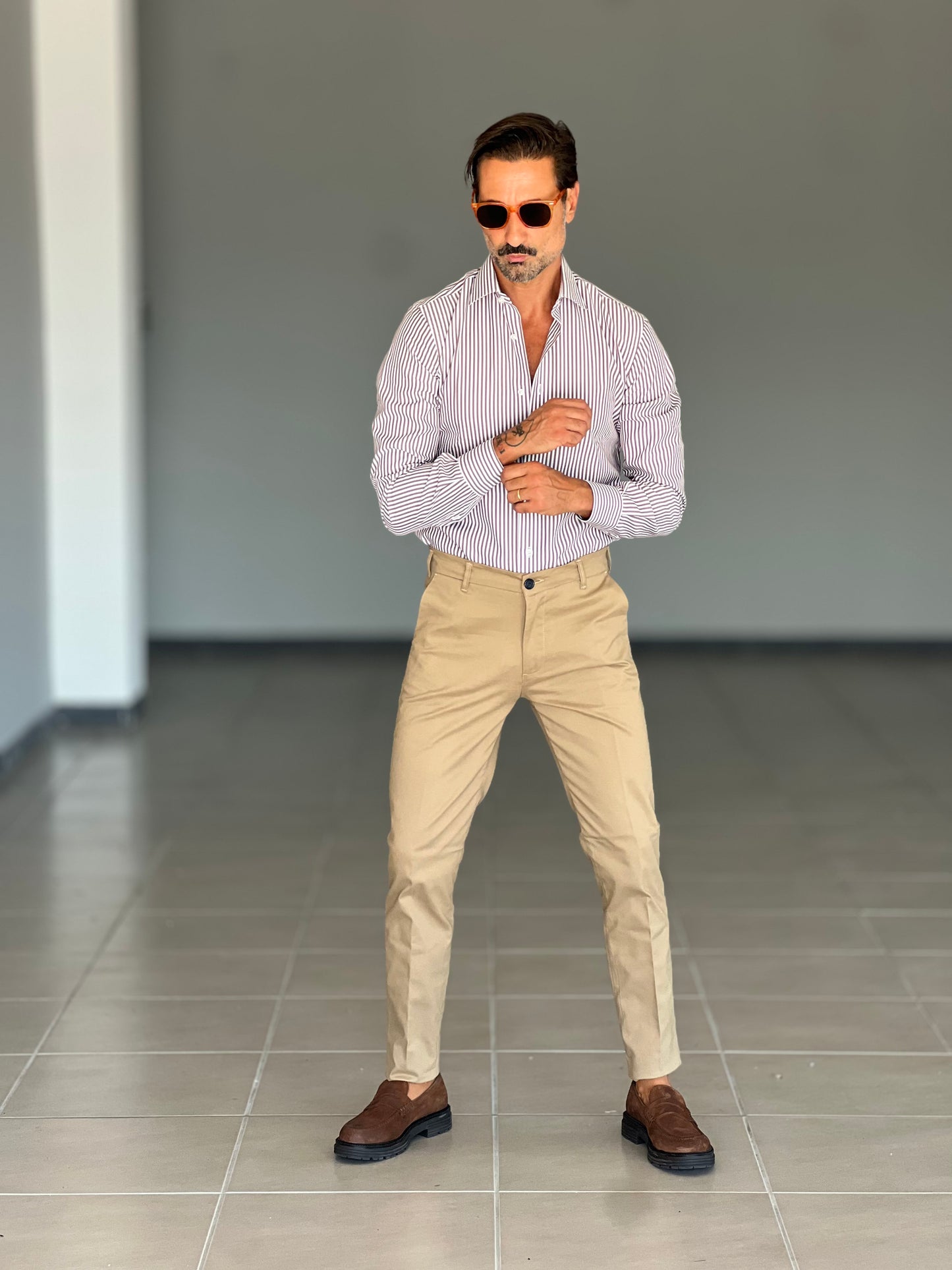 PANTALONE CAMMELLO GABARDINE DI COTONE