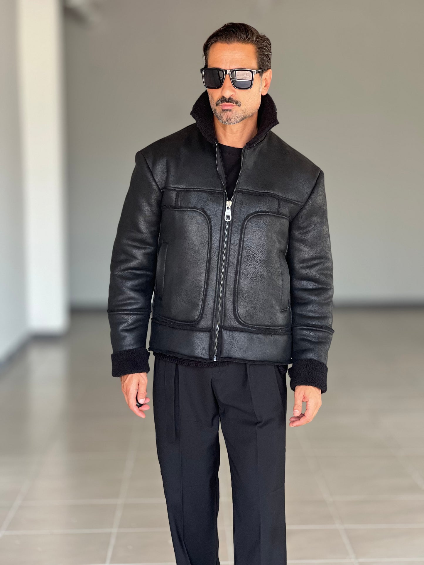 STILOSOPHY PERFORATED DARK ECO-LEATHER BIKER