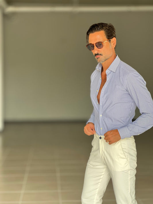 CAMICIA DEPOT BACCHETTA BIANCA E BLU FINA