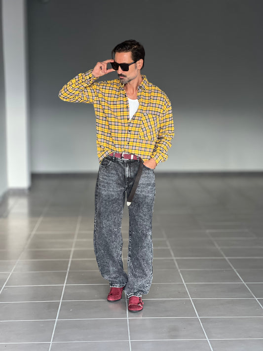 CAMICIA FLANELLA TARTAN GRIGIA E GIALLA