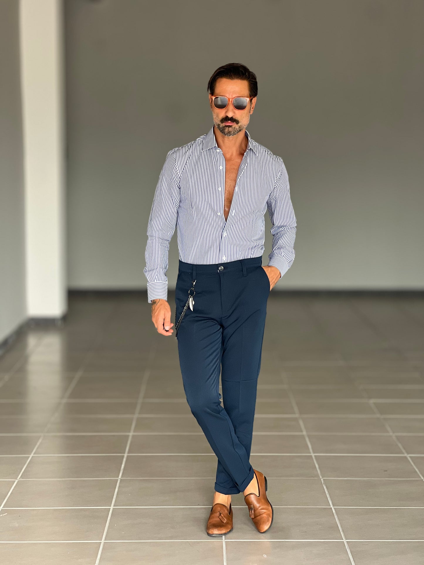 PANTALONE BLU VISCOSA E MISTI GAMBA DRITTA TASCA AMERICA