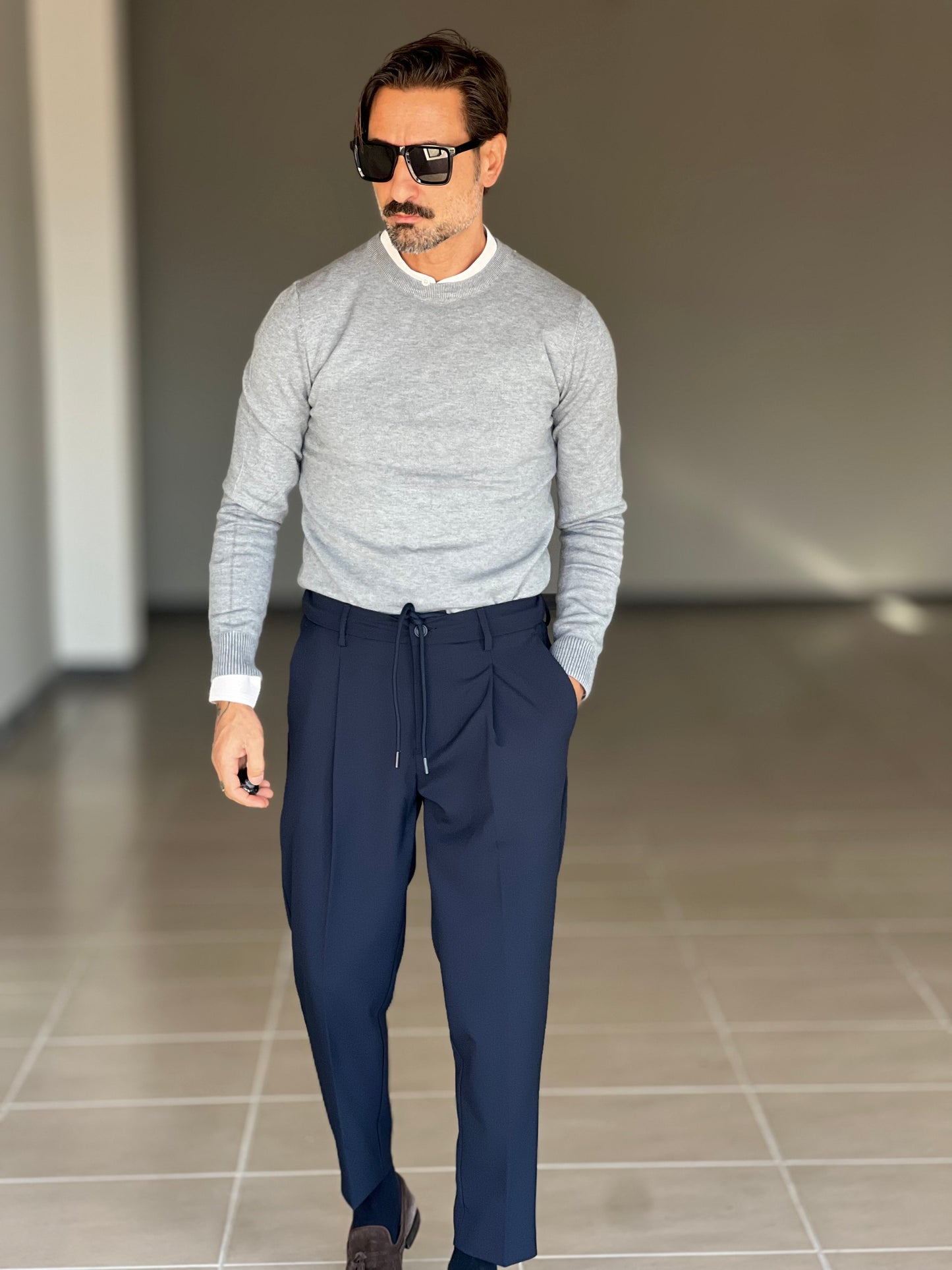 BLACK CHAIN VISCOSE TROUSERS