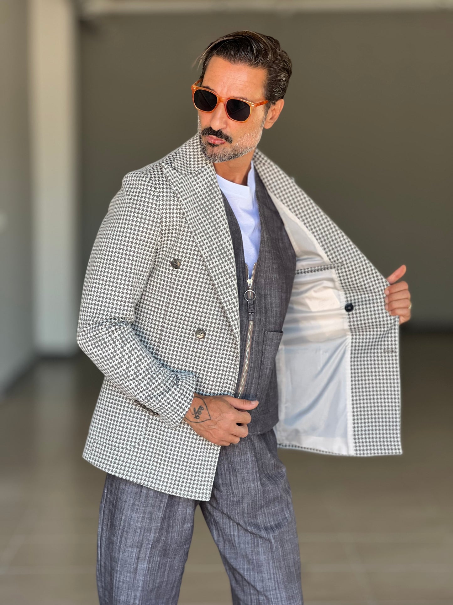 GIACCA PIE DE POULE NERA E BEIGE DOPPIOPETTO