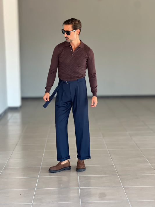 PANTALONE FONDO AMPIO BLU CINTURA VISCOSA E MISTI