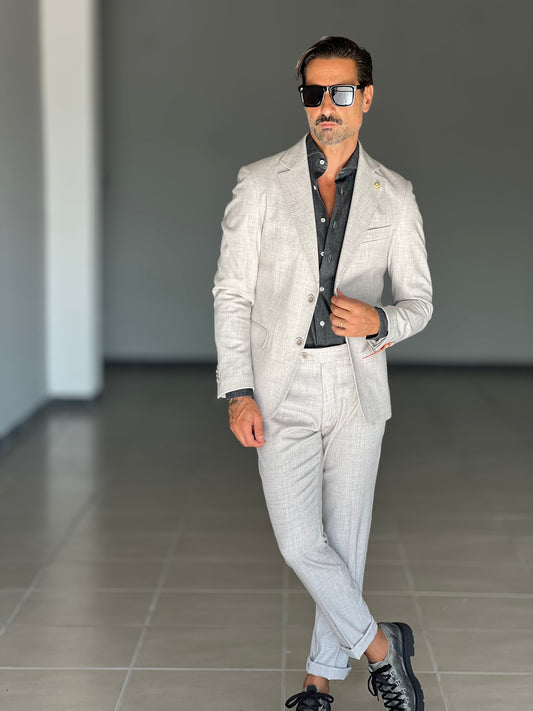 ABITO BEIGE FIAMMATO MONOPETTO VISCOSA E MISTI