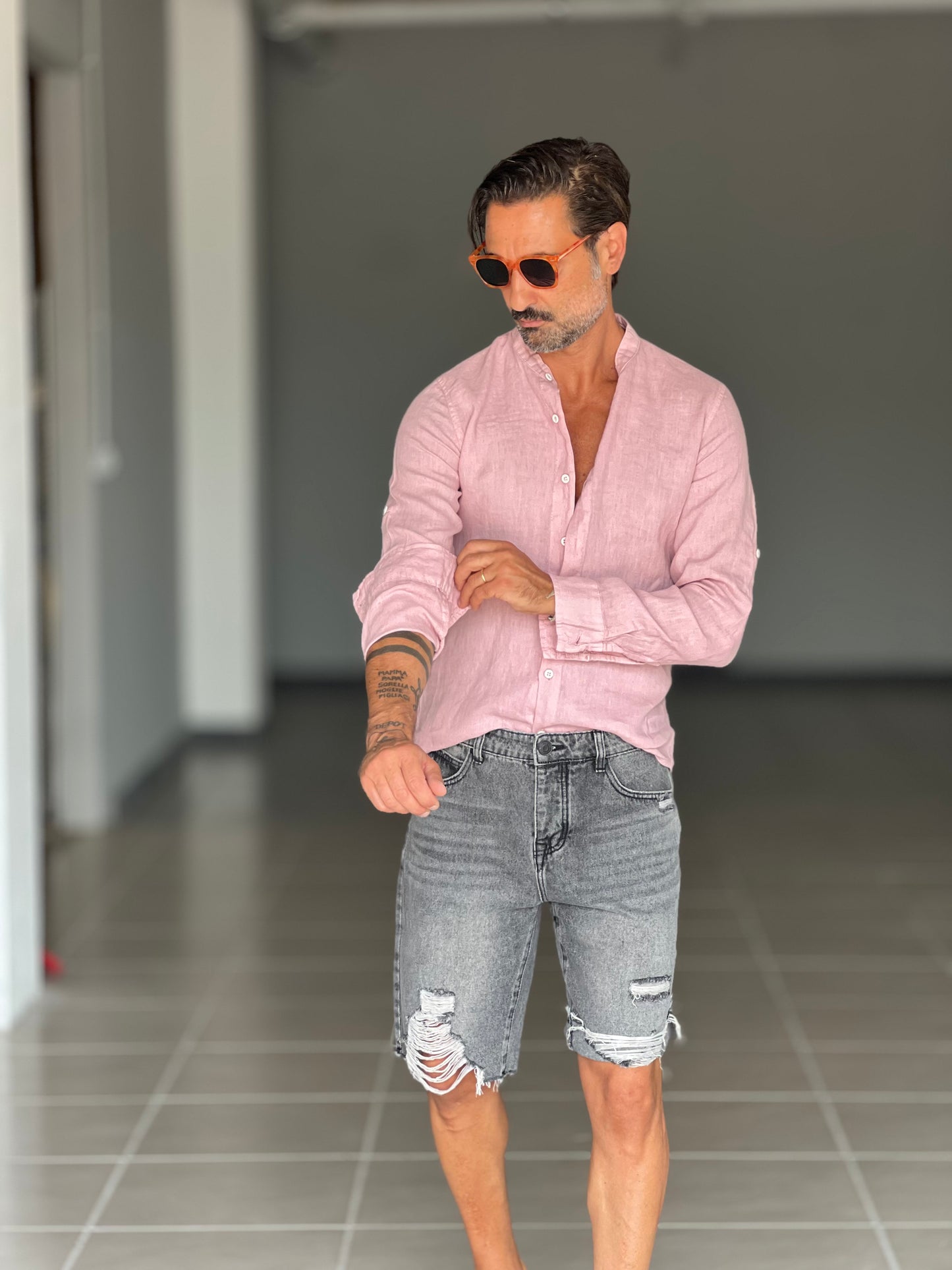 BERMUDA DENIM GRIGIO ROTTURE