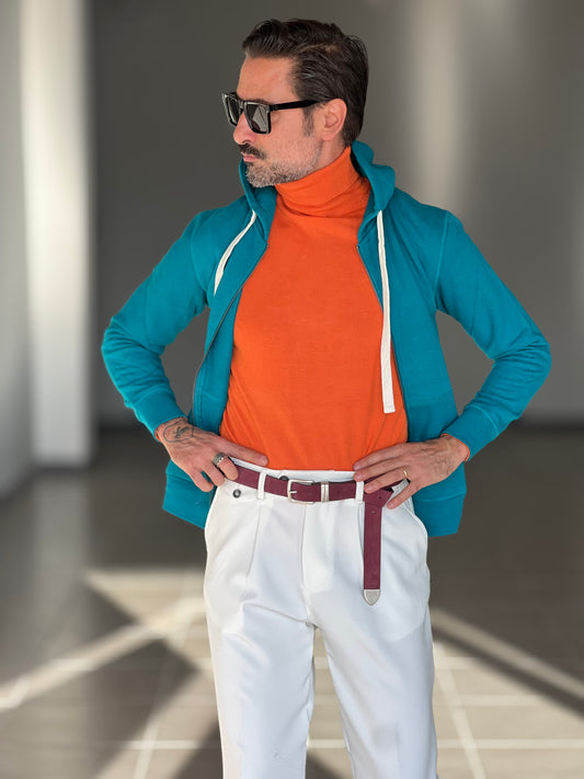 FELPA PETROLIO DOPPIATA ZIP