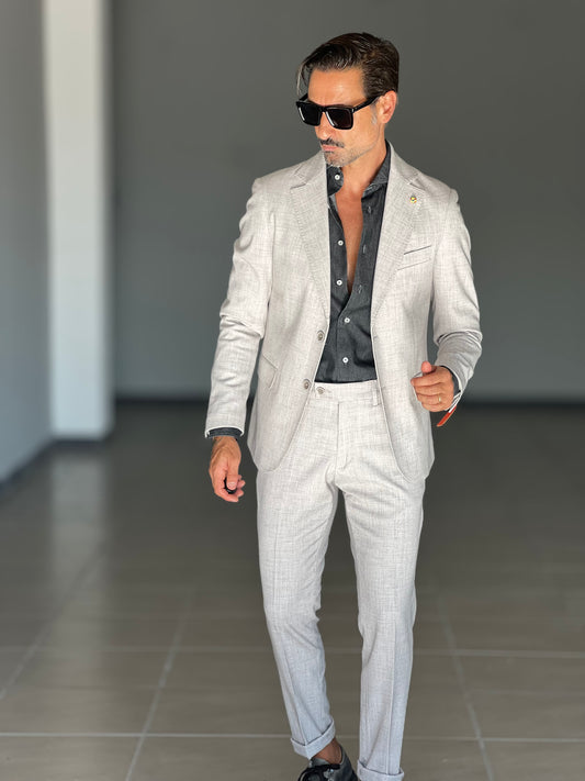 ABITO BEIGE FIAMMATO MONOPETTO VISCOSA E MISTI