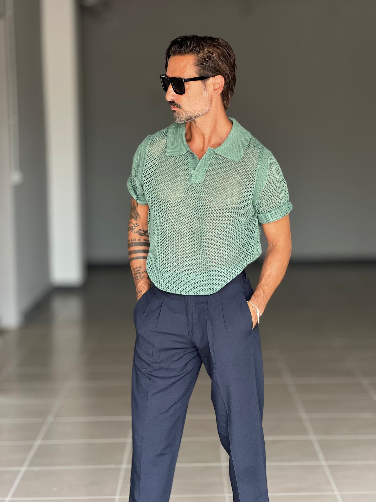 BLUE THREAD COTTON CREW NECK SWEATER
