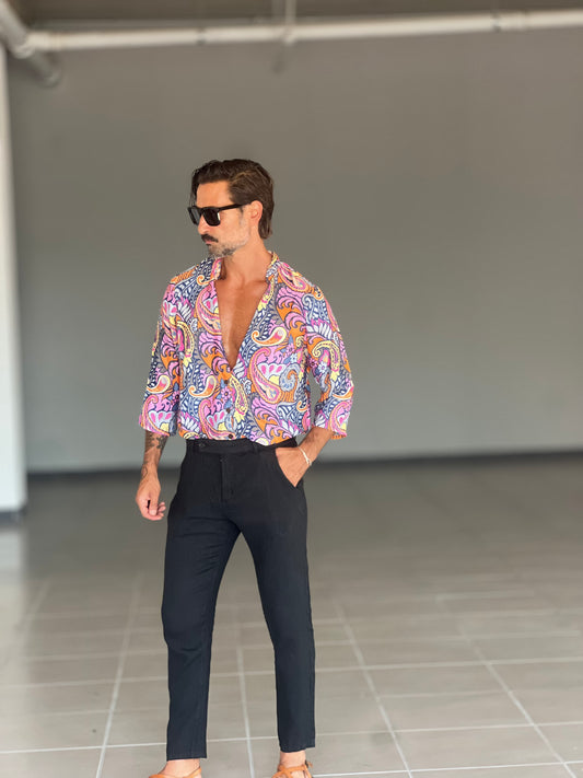 PANTALONE ESTIVO NERO LINO GARZATO