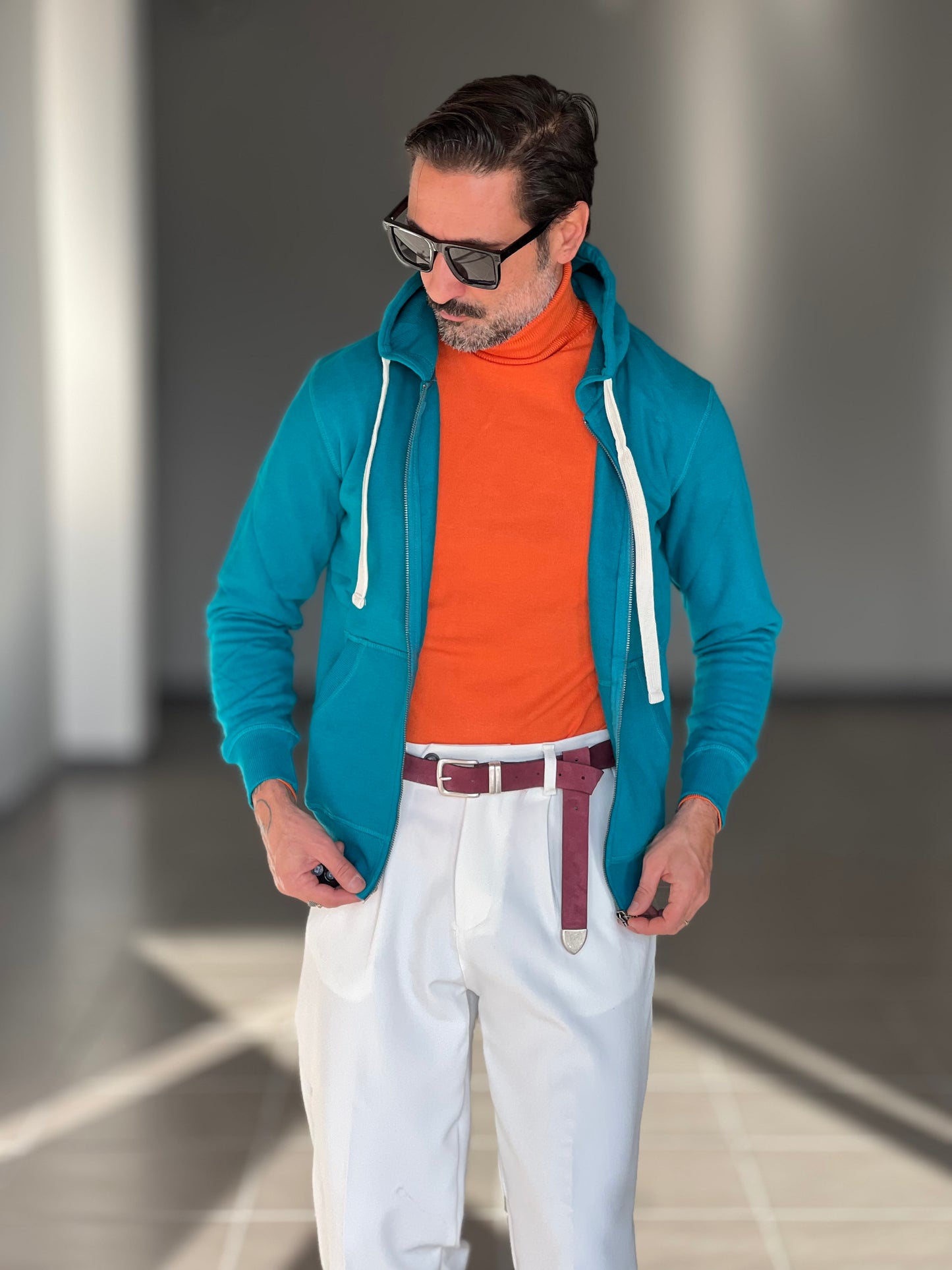 FELPA PETROLIO DOPPIATA ZIP