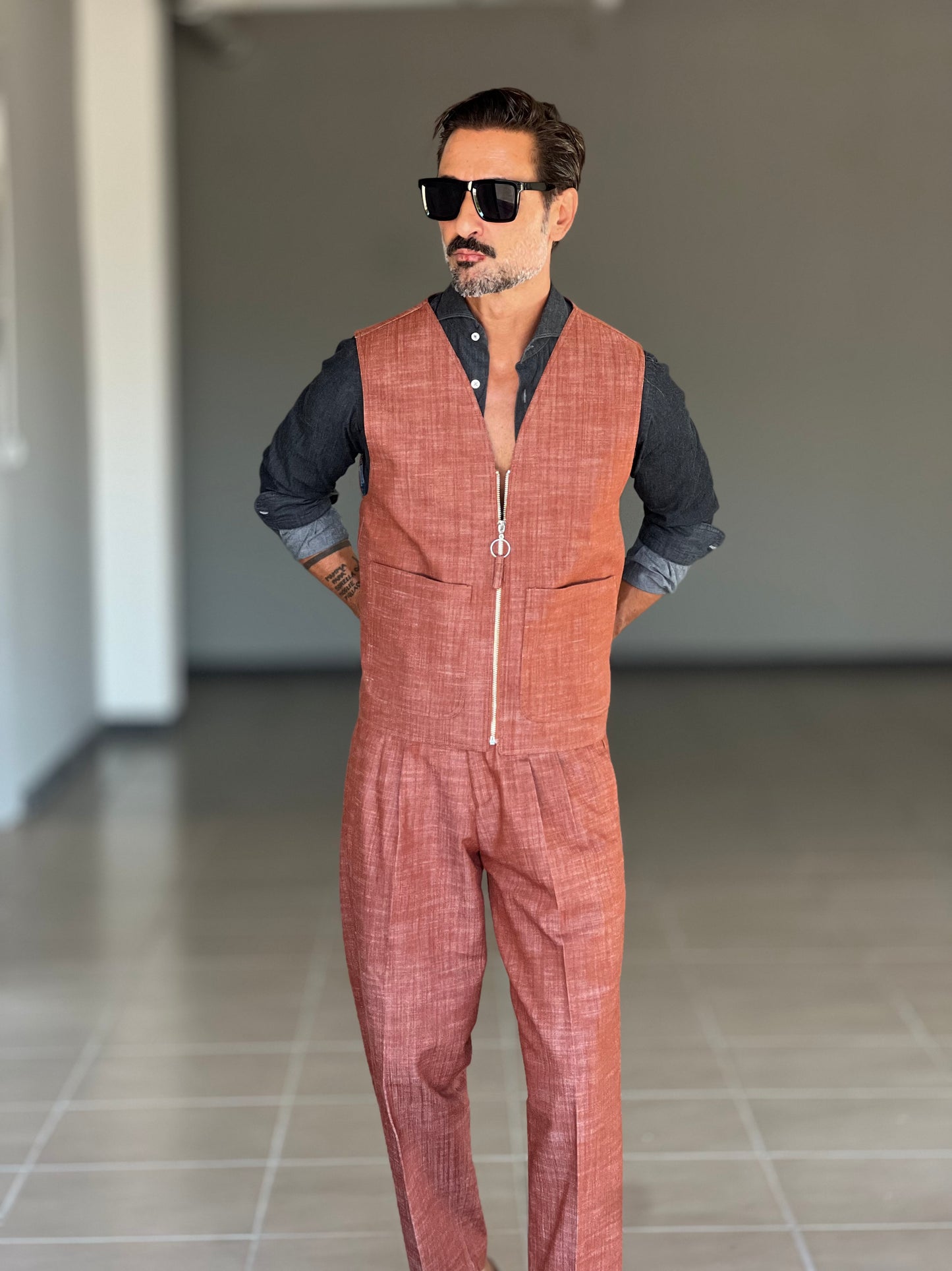 GILET MATTONE FIAMMATO ZIP STONDATO PETRO'