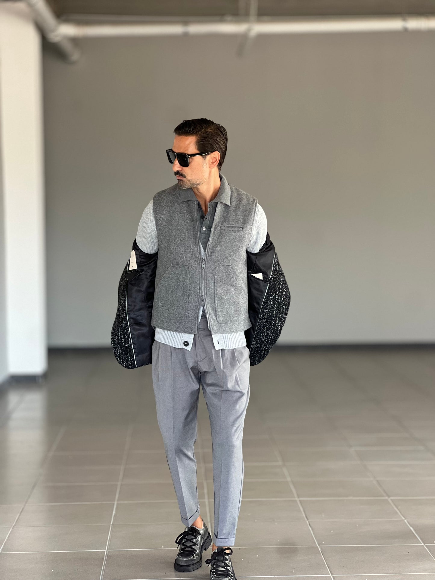 GILET GRIGIO PANNO E PIUMINO REVERSIBILE
