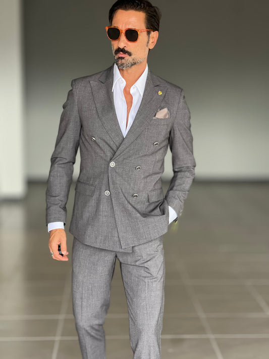 ABITO GRIGIO PIOMBO DOPPIOPETTO BOTTONE METALLO VISCOSA E MISTI