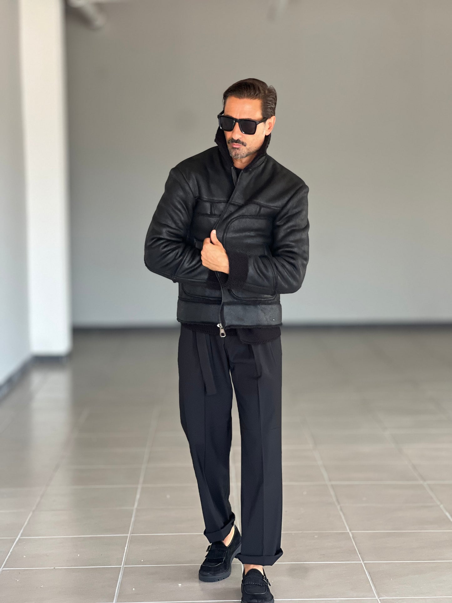 STILOSOPHY PERFORATED DARK ECO-LEATHER BIKER