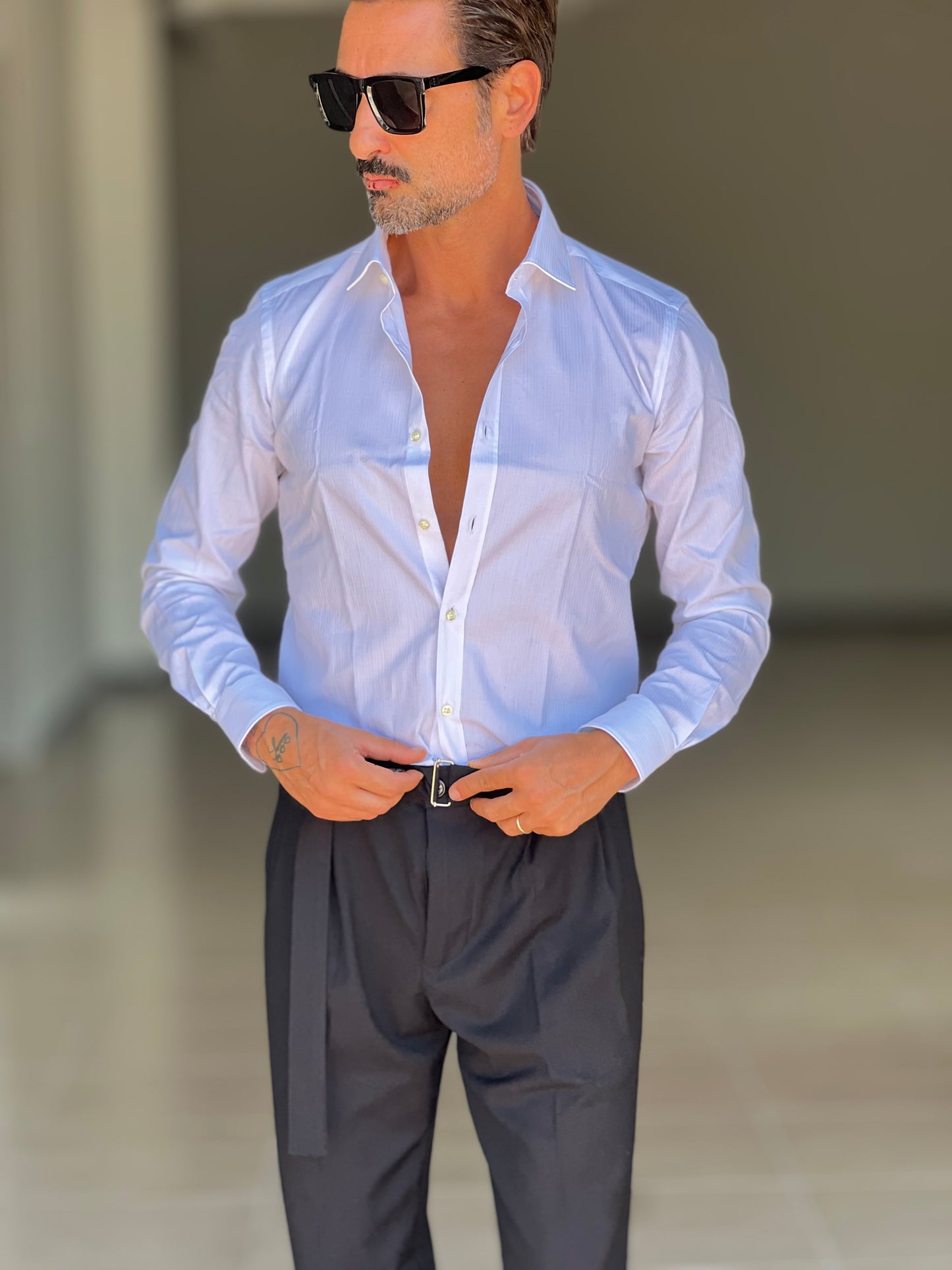 CAMICIA DEPOT BIANCA RIGA SU RIGA DOPPIO RITORTO