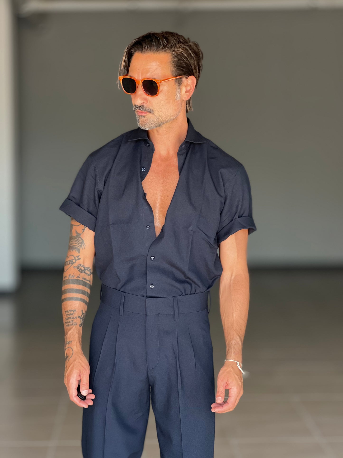 PANTALONE ESTIVO LINO E COTONE BLU PINCES