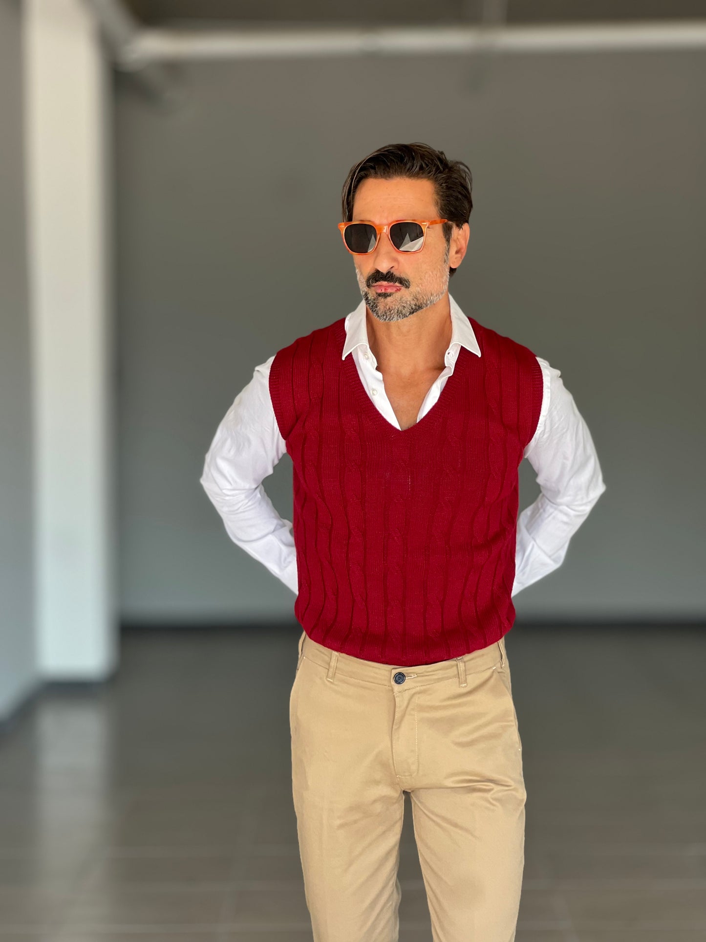 GILET MAGLIA ROSSO TRECCIA INGLESE