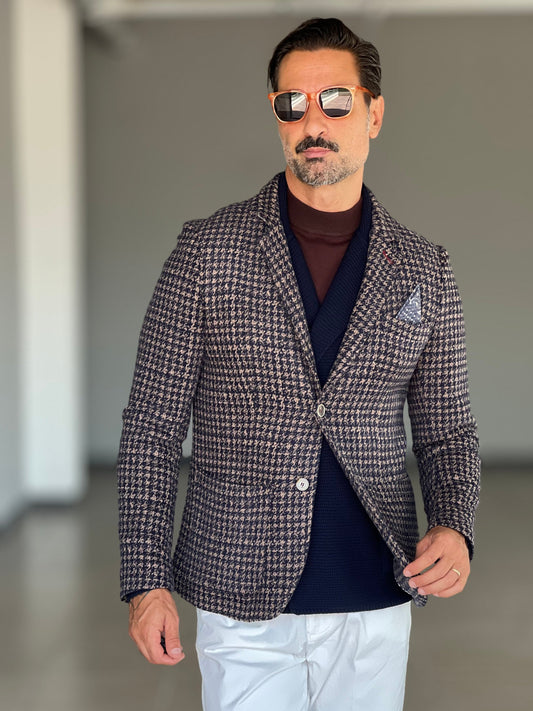 GIACCA KOON PIE DE POULE BLU E MORO