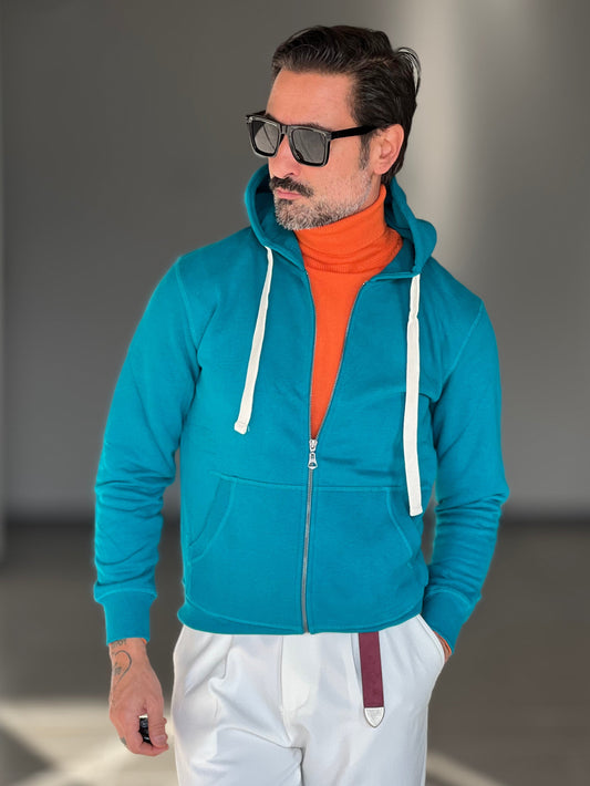 FELPA PETROLIO DOPPIATA ZIP