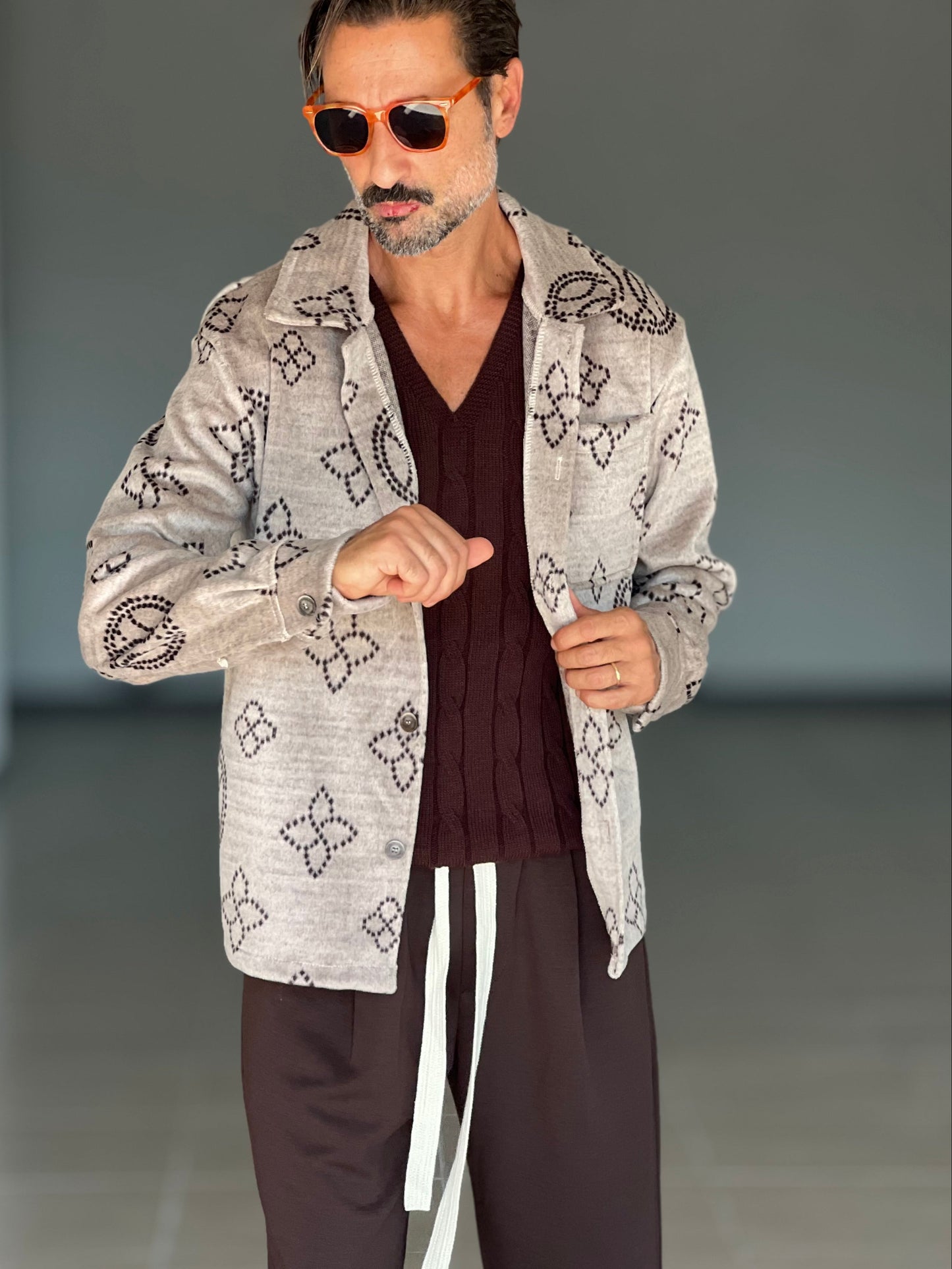 FILL JACKET MAGLIA E TESSUTO BEIGE RICAMO NERO